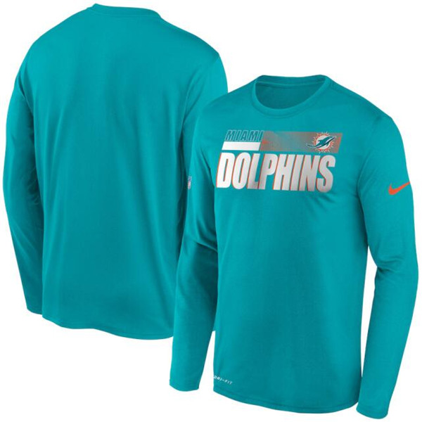 Men's Miami Dolphins 2020 Aqua Sideline Impact Legend Performance Long Sleeve NFL T-Shirt